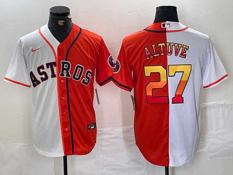 Men%27s Houston Astros #27 Jose Altuve White Orange Split Stitched Baseball Jersey Dzhi
